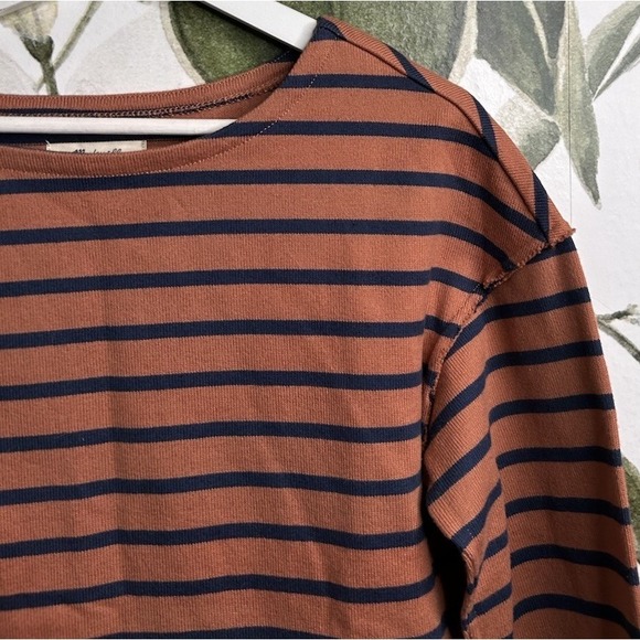 Madewell XS Luxe Long-Sleeve Tee in Casler Stripe Rust Orange Navy Blue Cotton - Picture 3 of 6